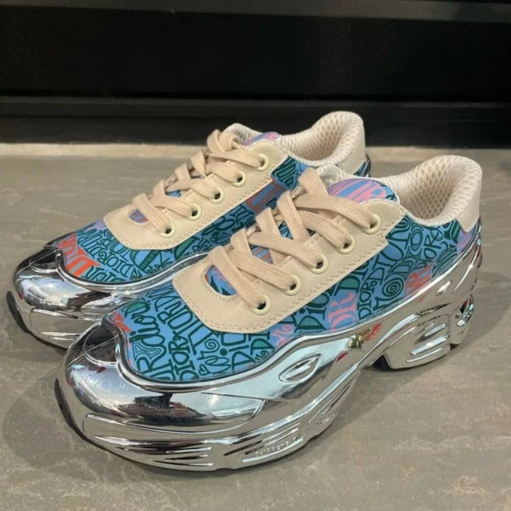 adidas Chunky Chrome Platform Sneakers with Teal and Pastel Pink Graphic Upper